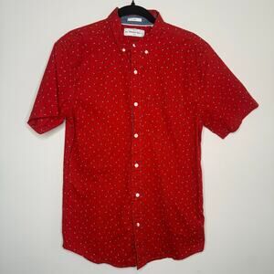 Hawker Rye Slim Fit Stretch Button Up Shirt Men’s Medium Red Geometric Print